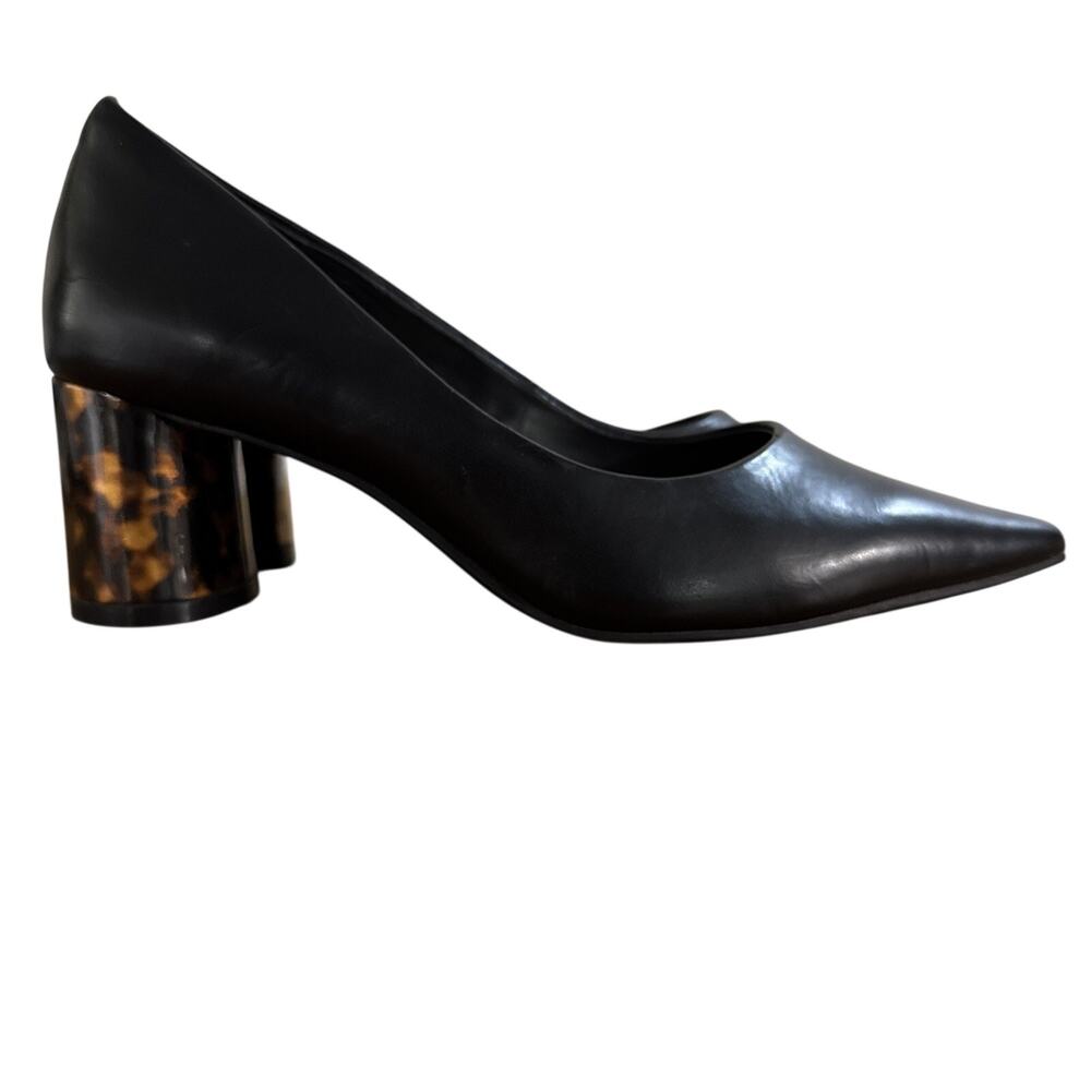 Women's Leopard Heel Pumps - Kelly & Katie Block Heels - Size 6 M Black Leather